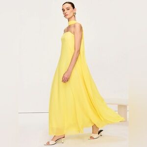 Halter Neck Chiffon Maxi Dress yellow dress Commense CC16